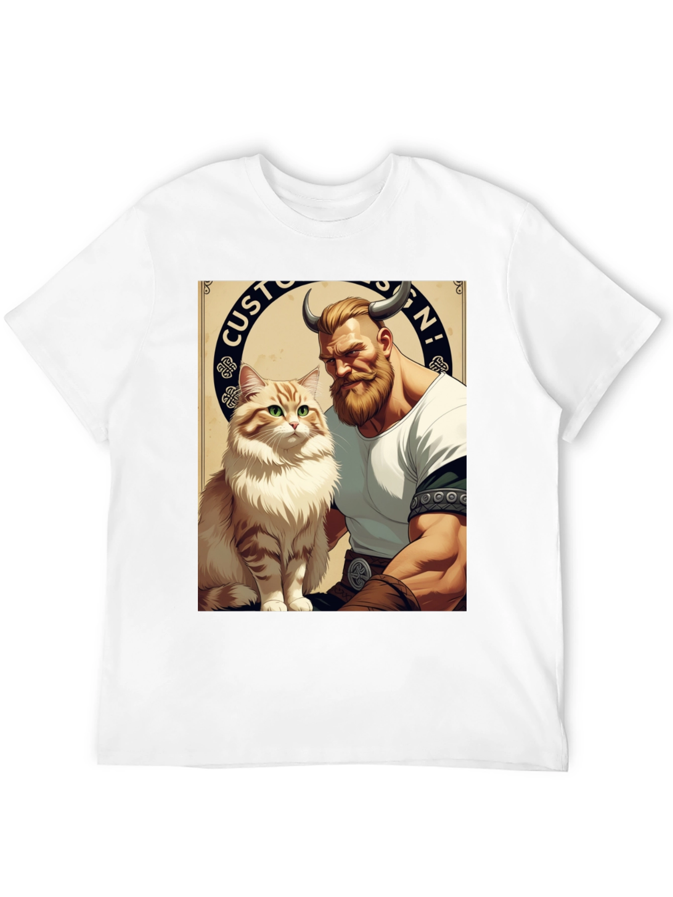 Viking & Cat Graphic Tee - Custom Design!