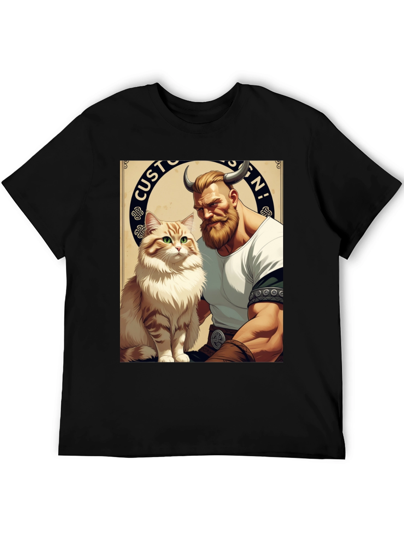 Viking & Cat Graphic Tee - Custom Design!