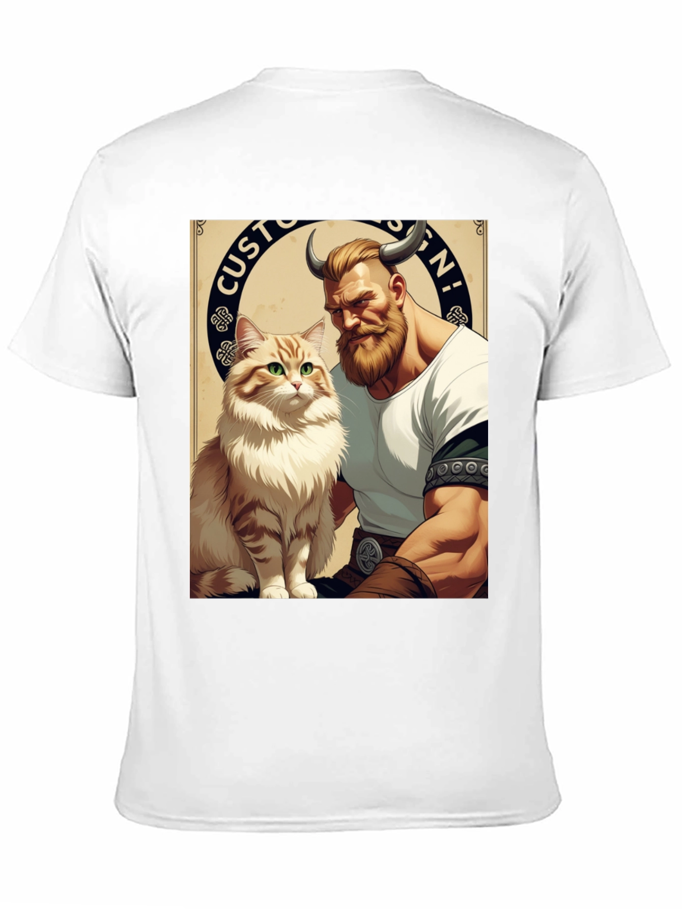 Viking & Cat Graphic Tee - Custom Design!