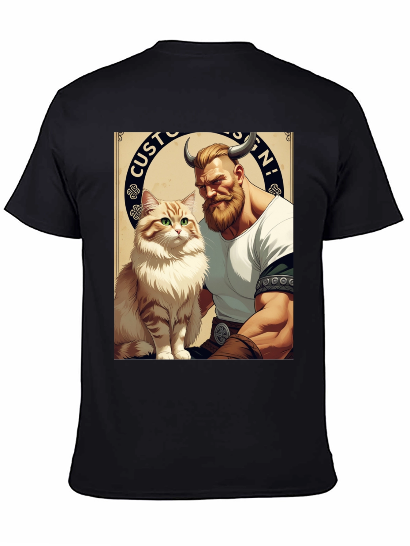 Viking & Cat Graphic Tee - Custom Design!