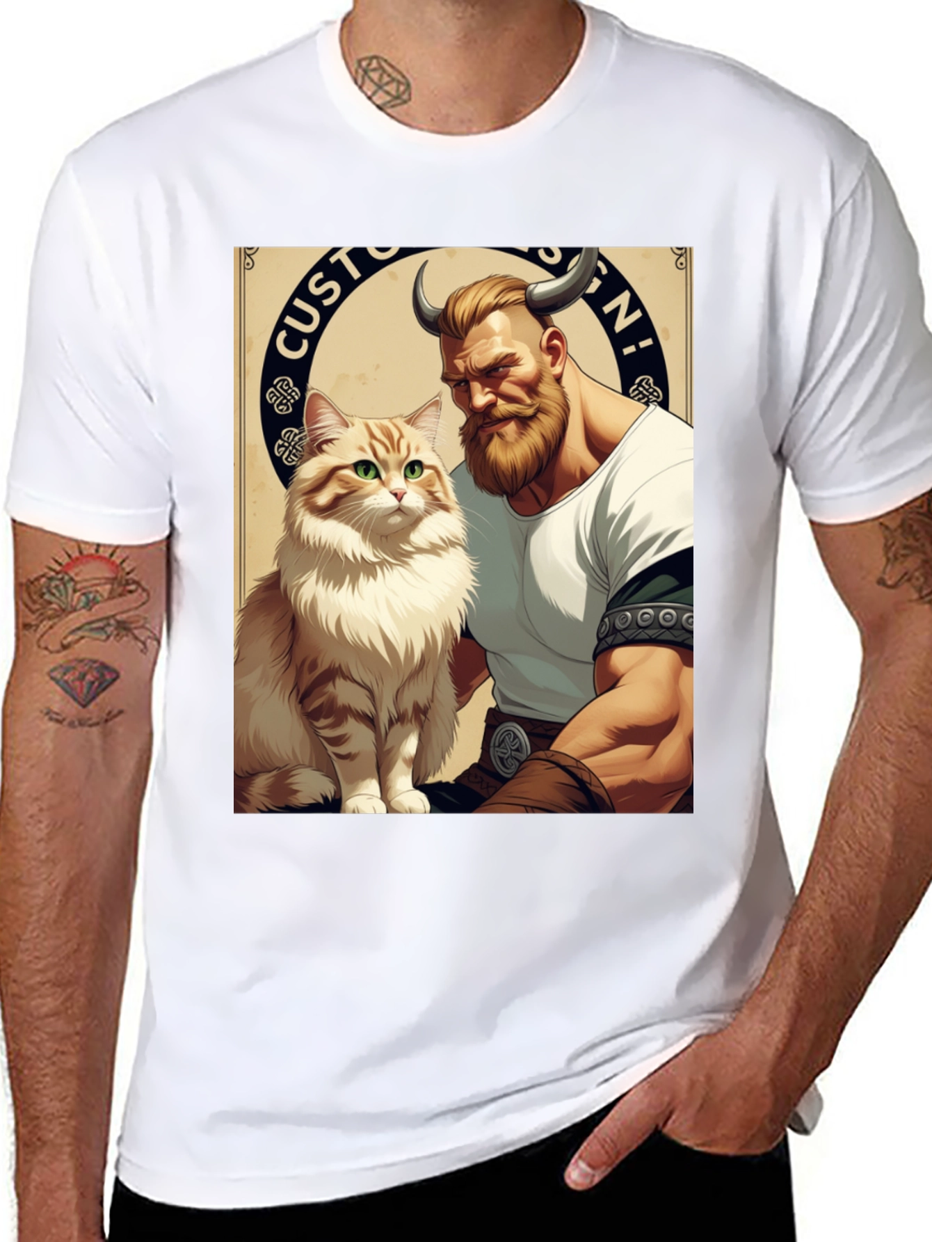 Viking & Cat Graphic Tee - Custom Design!