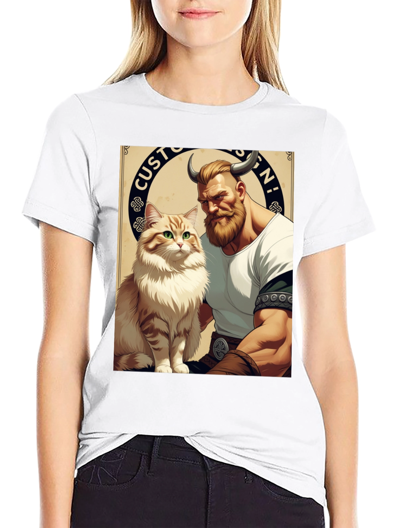 Viking & Cat Graphic Tee - Custom Design!