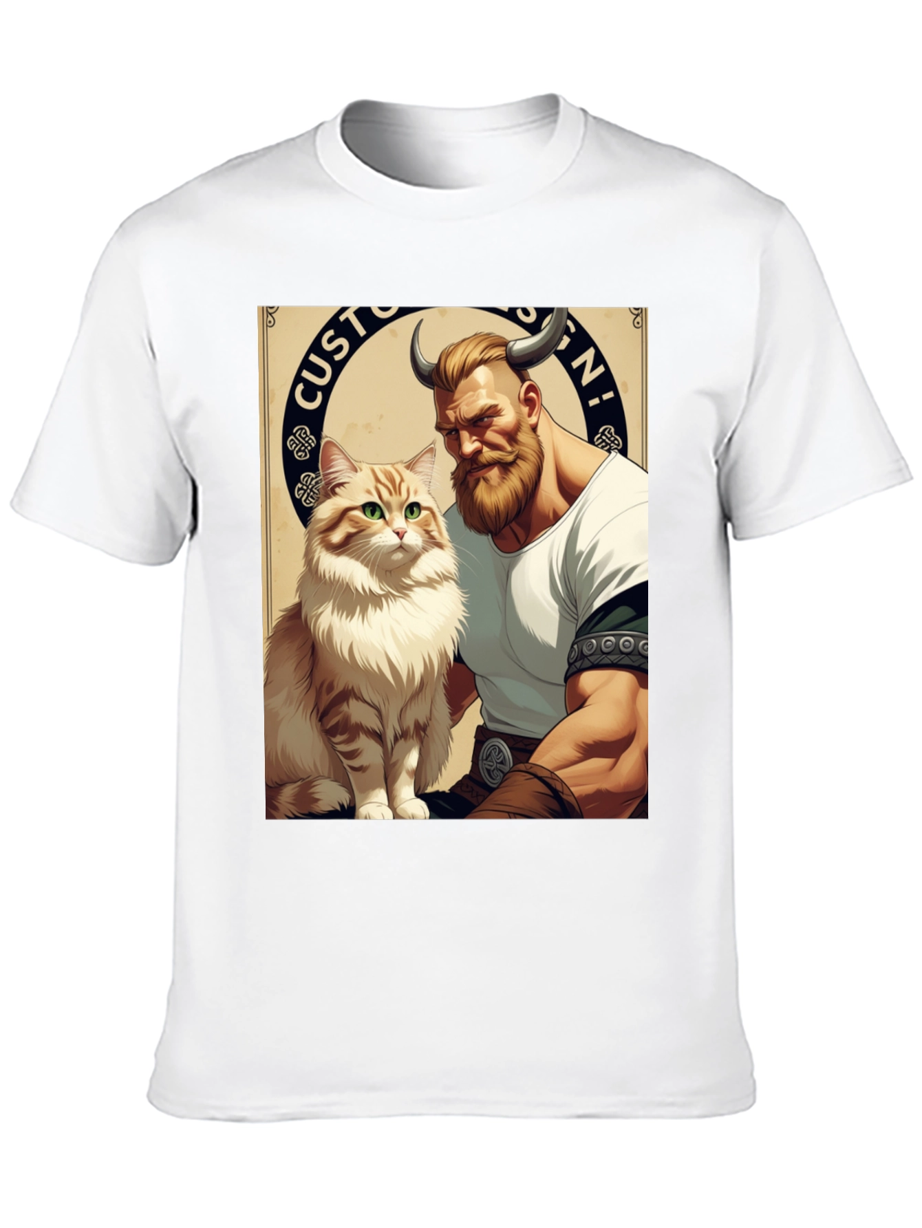 Viking & Cat Graphic Tee - Custom Design!