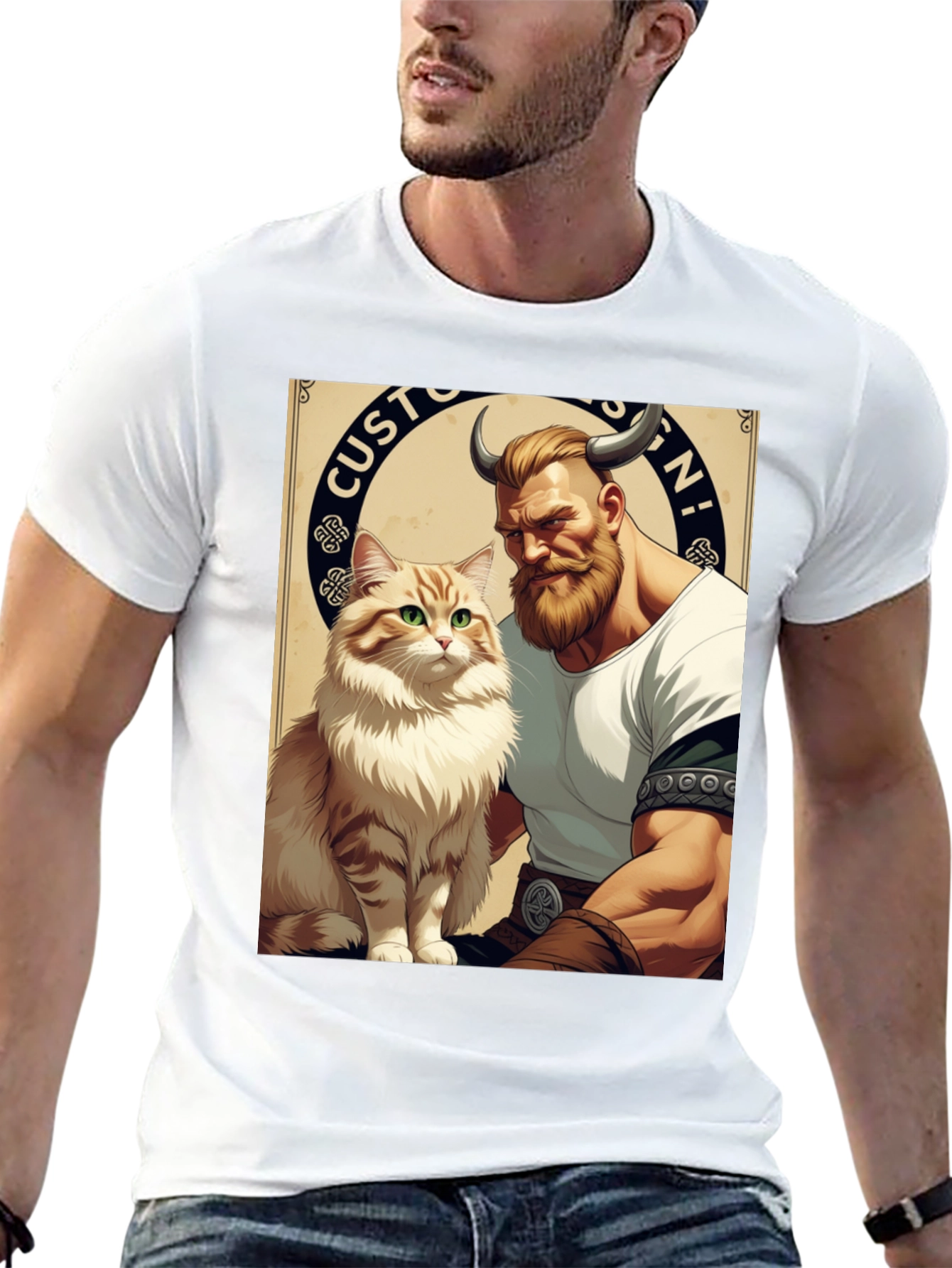 Viking & Cat Graphic Tee - Custom Design!