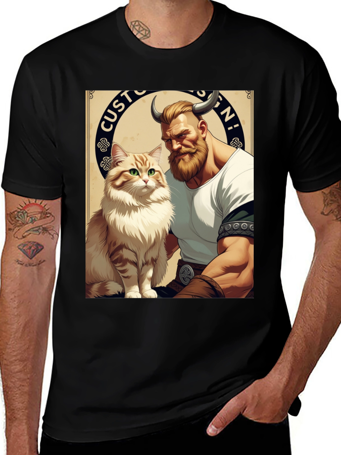 Viking & Cat Graphic Tee - Custom Design!