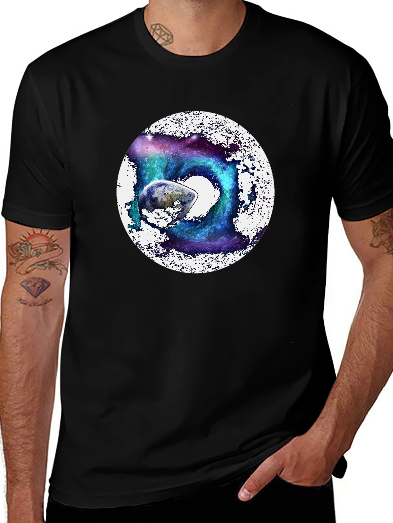 Cosmic Earth Graphic Tee - Black Crew Neck