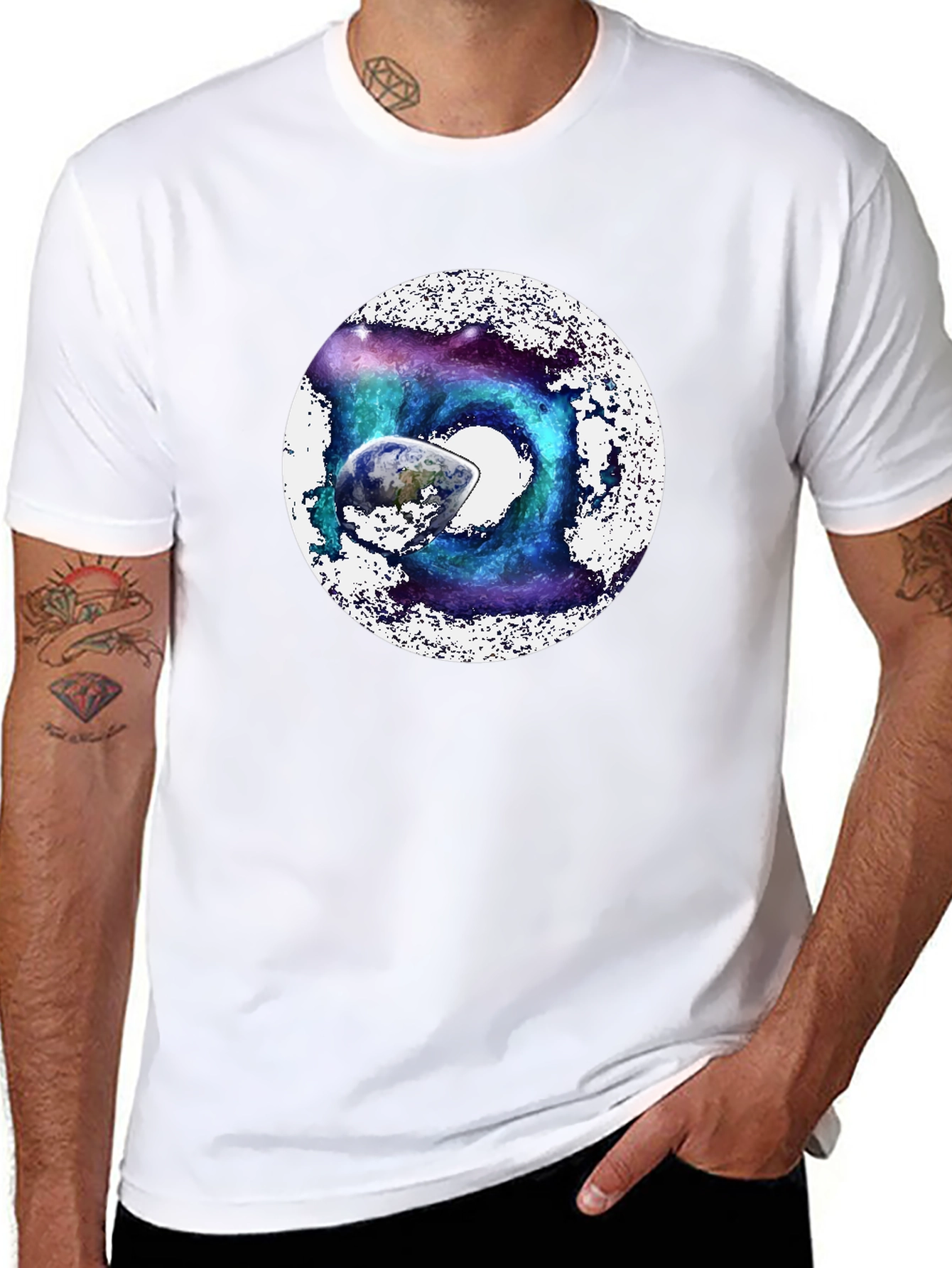 Cosmic Earth Graphic Tee - Black Crew Neck