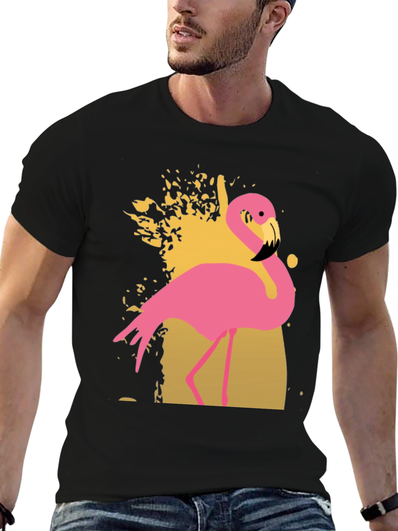Flamingo Graphic Print Crew Neck T-Shirt