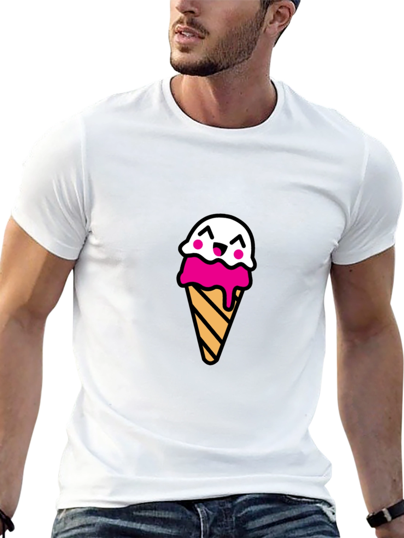 Cute Ice Cream Cone Graphic Tee - Black