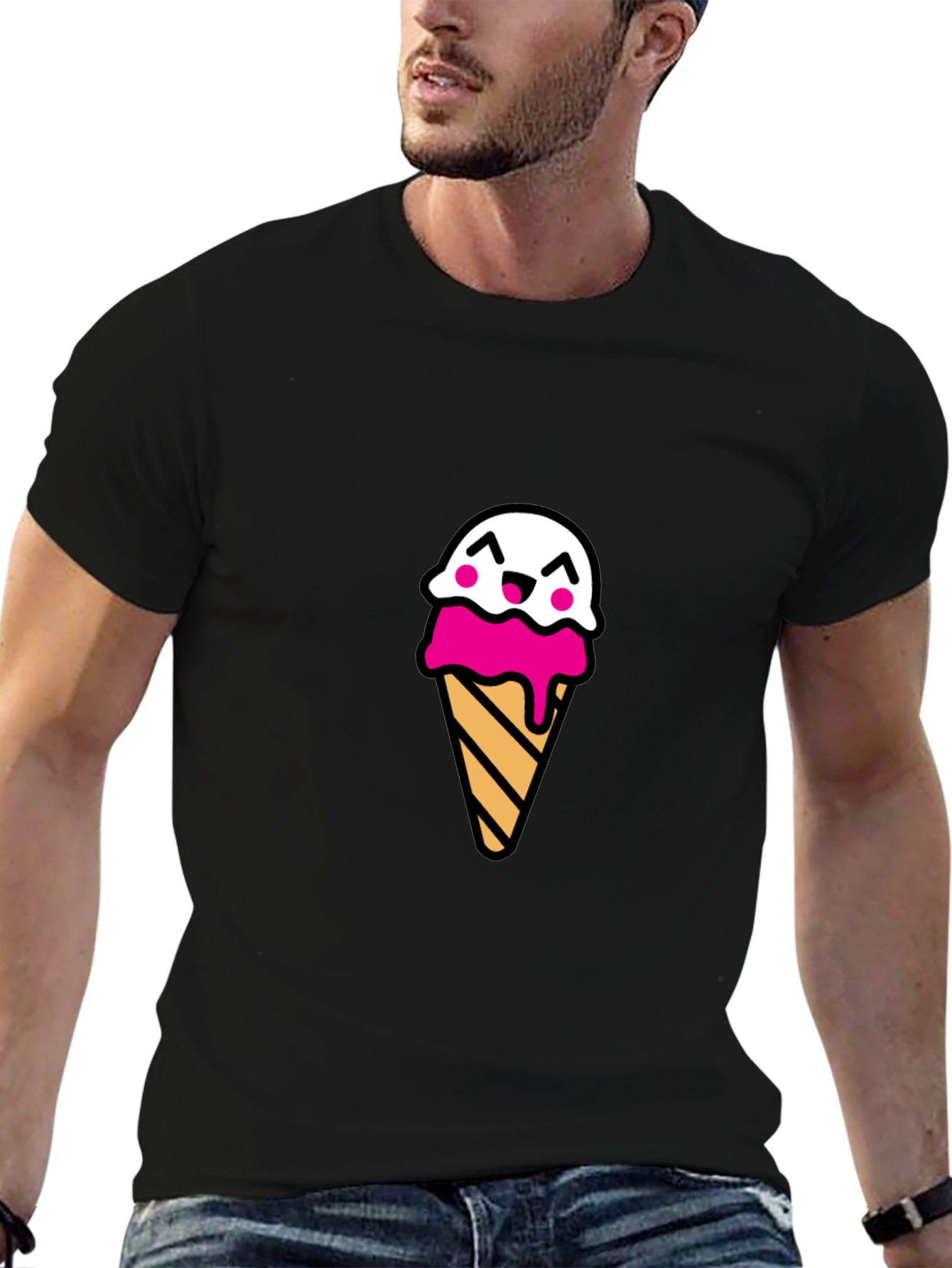 Cute Ice Cream Cone Graphic Tee - Black