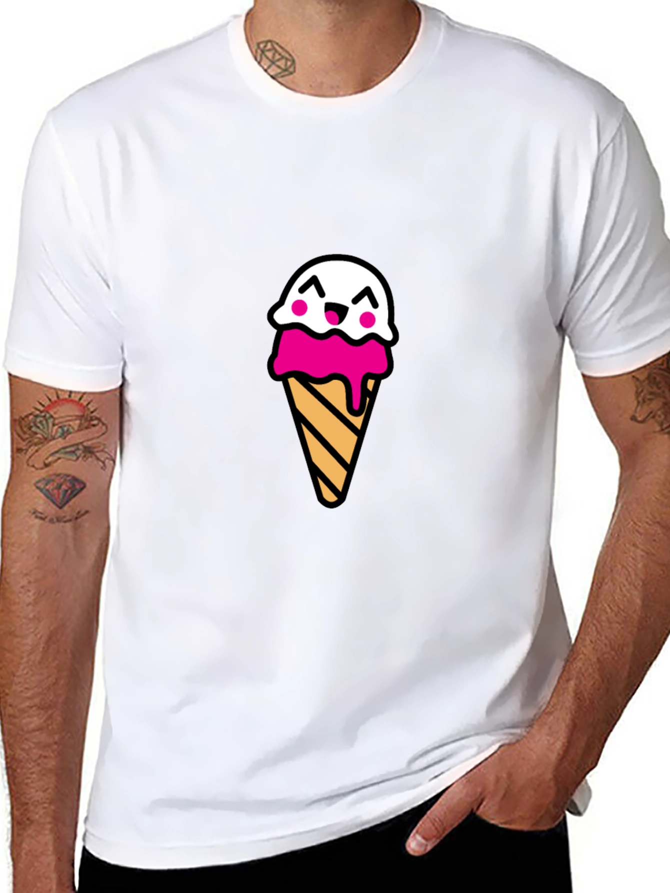 Cute Ice Cream Cone Graphic Tee - Black
