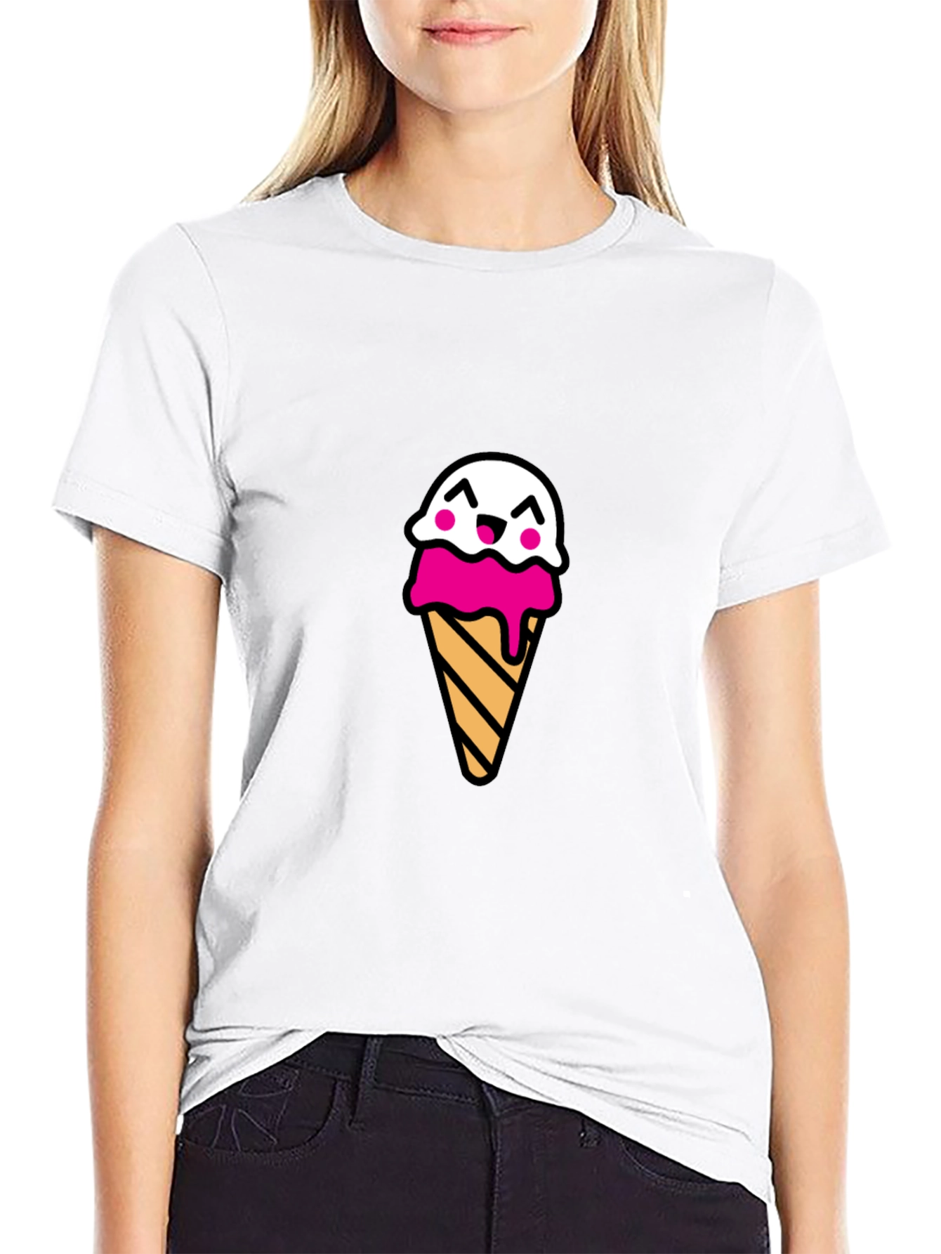Cute Ice Cream Cone Graphic Tee - Black