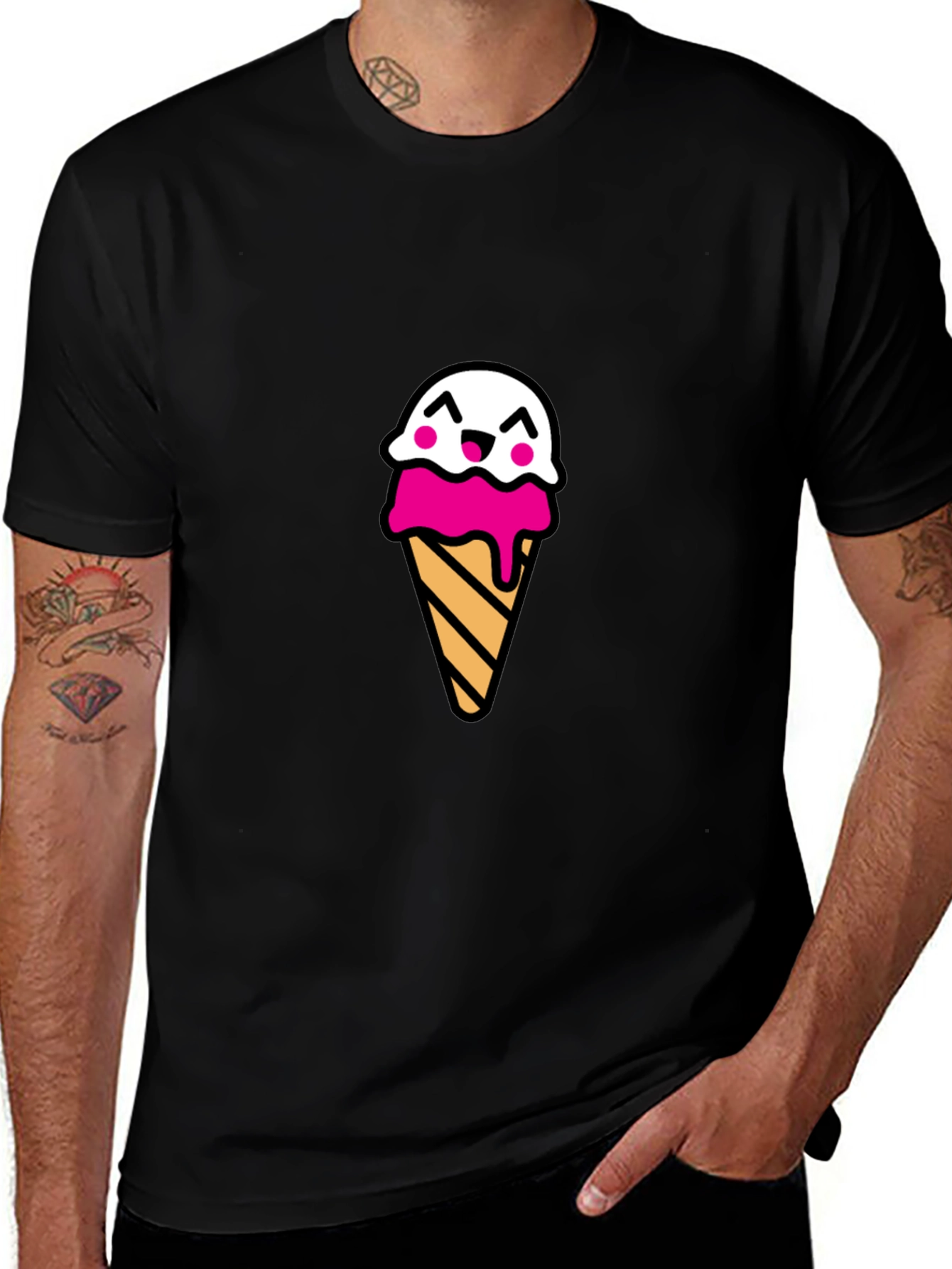 Cute Ice Cream Cone Graphic Tee - Black