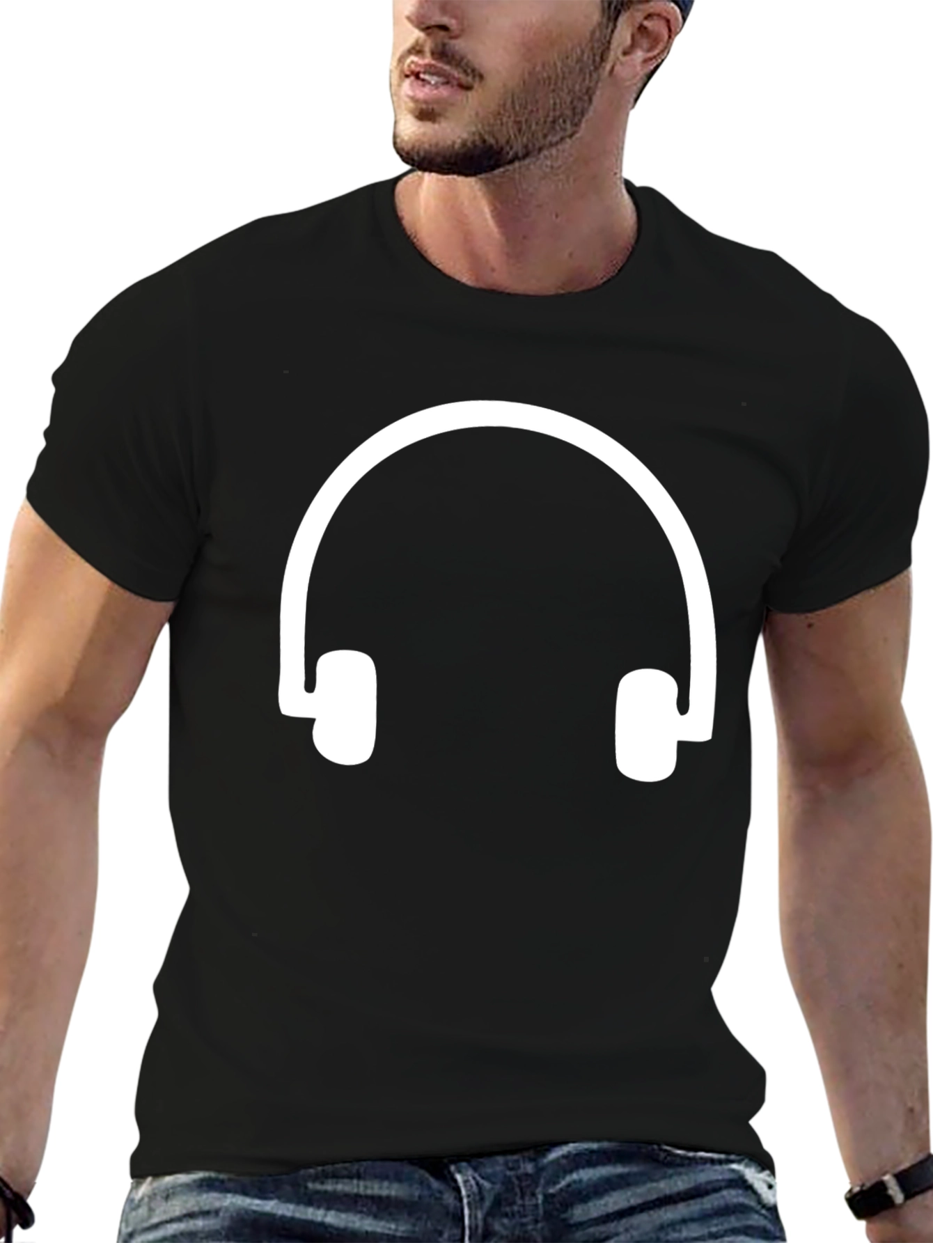Headphone Graphic Tee - Black Cotton Comfort