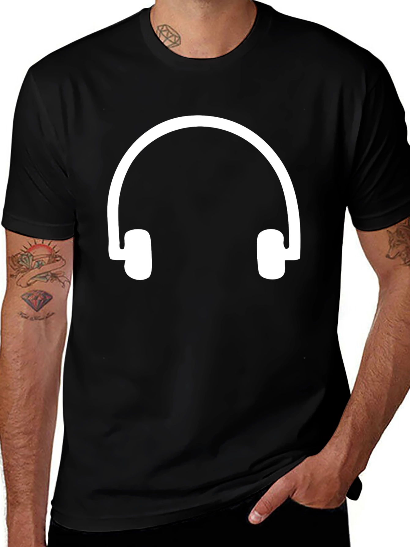 Headphone Graphic Tee - Black Cotton Comfort