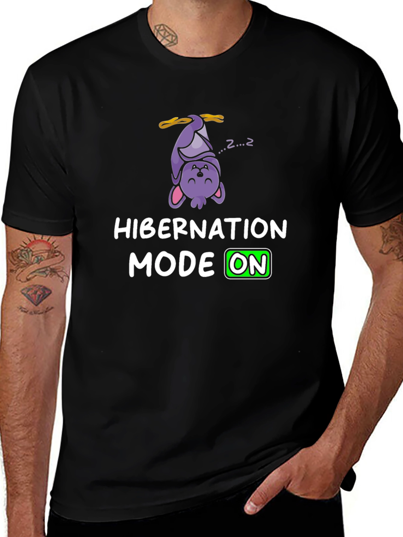 Hibernation Mode On T-Shirt Funny Sleeping Bat Tee