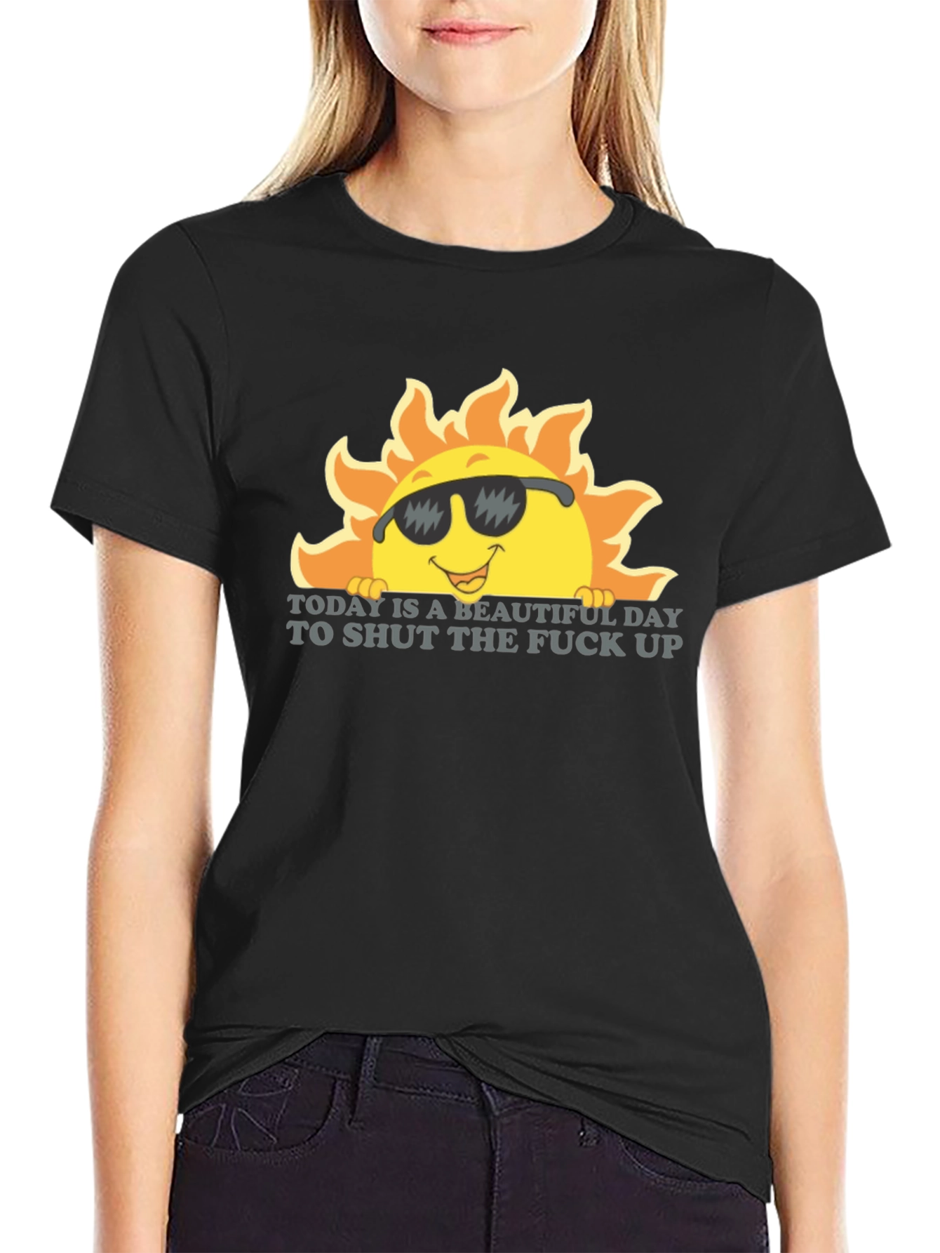 Sarcastic Sun Graphic Tee - Shut Up Black T-Shirt