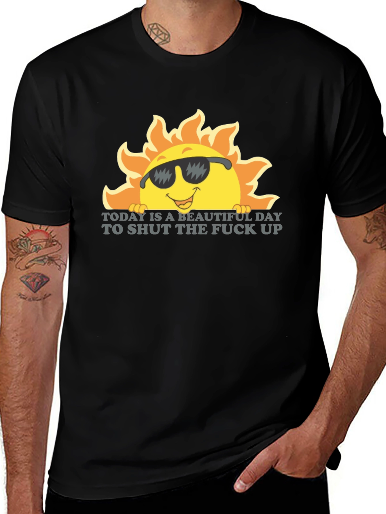 Sarcastic Sun Graphic Tee - Shut Up Black T-Shirt