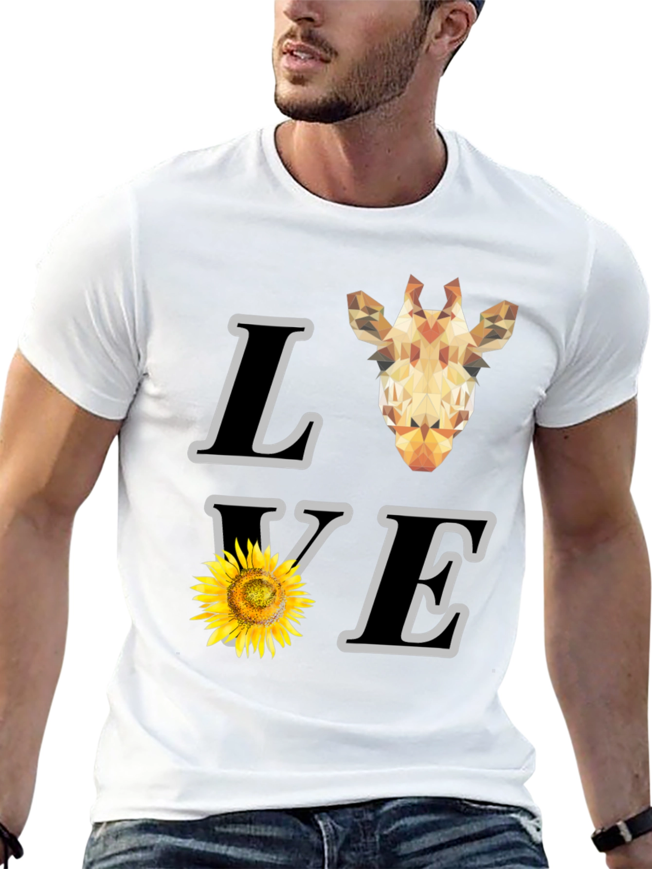 Love Giraffe Sunflower Graphic T-Shirt