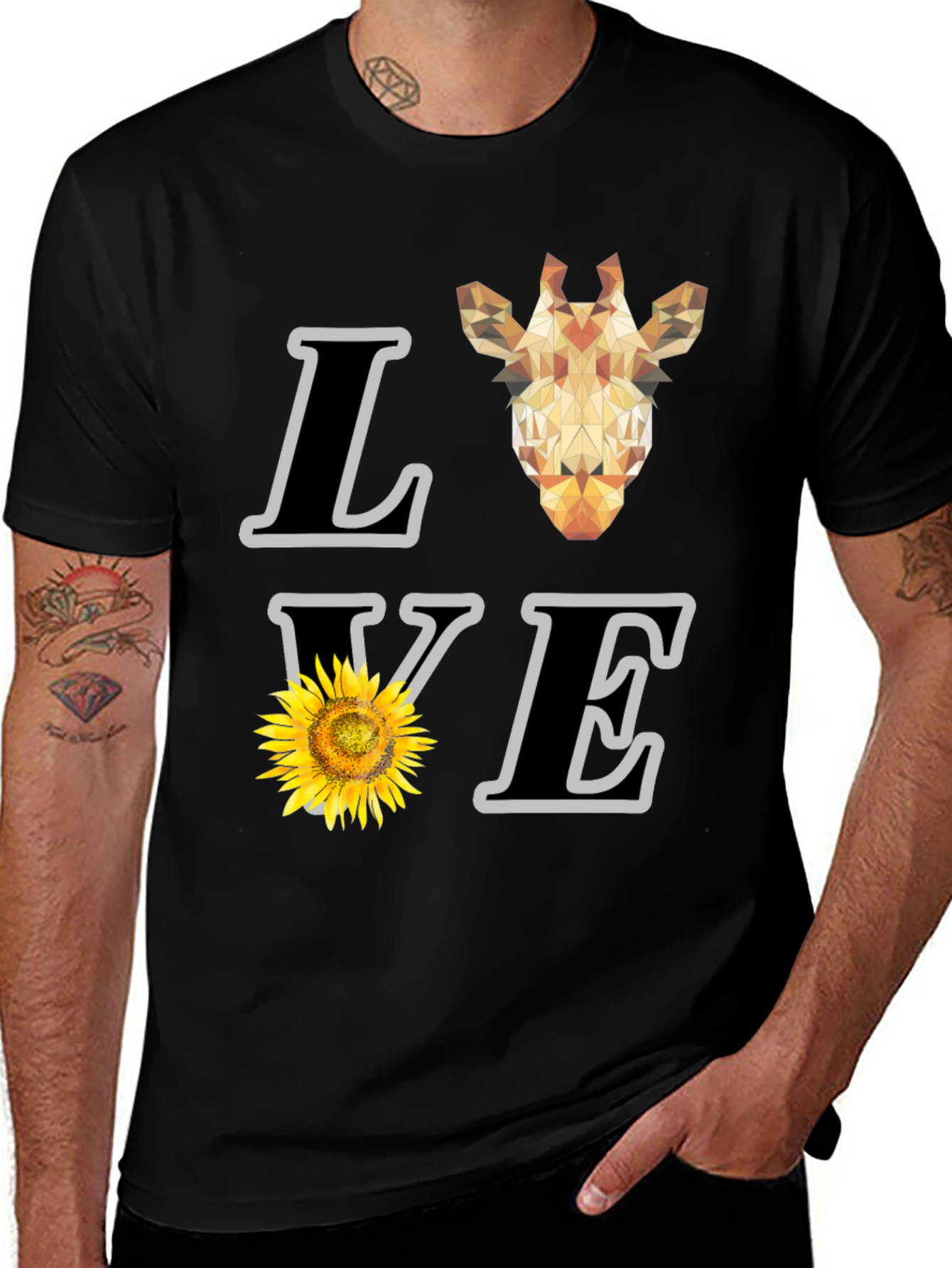 Love Giraffe Sunflower Graphic T-Shirt