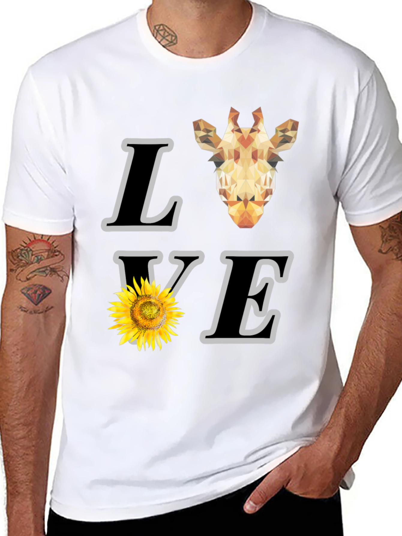 Love Giraffe Sunflower Graphic T-Shirt
