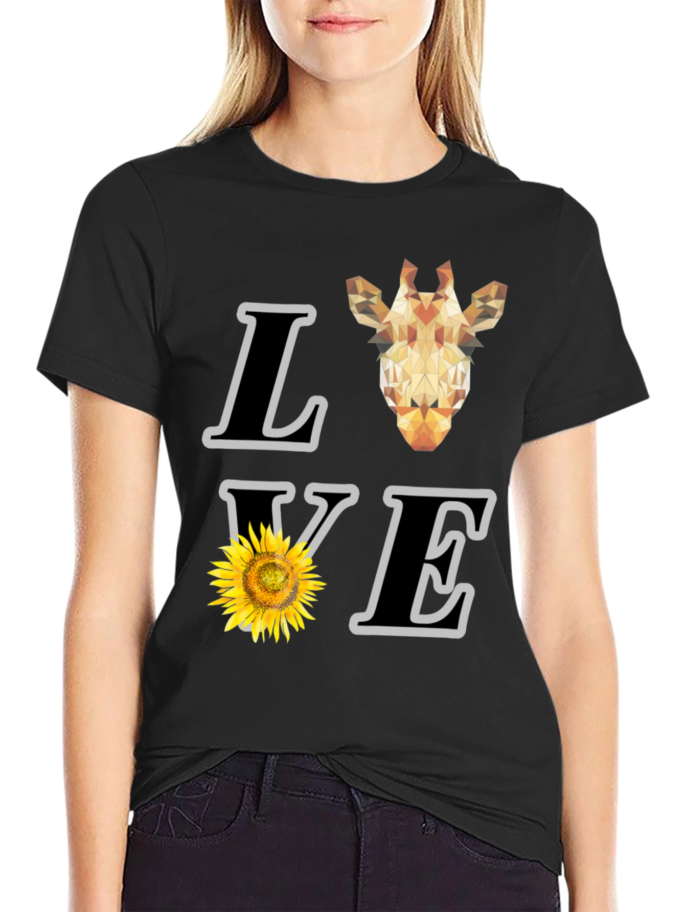 Love Giraffe Sunflower Graphic T-Shirt