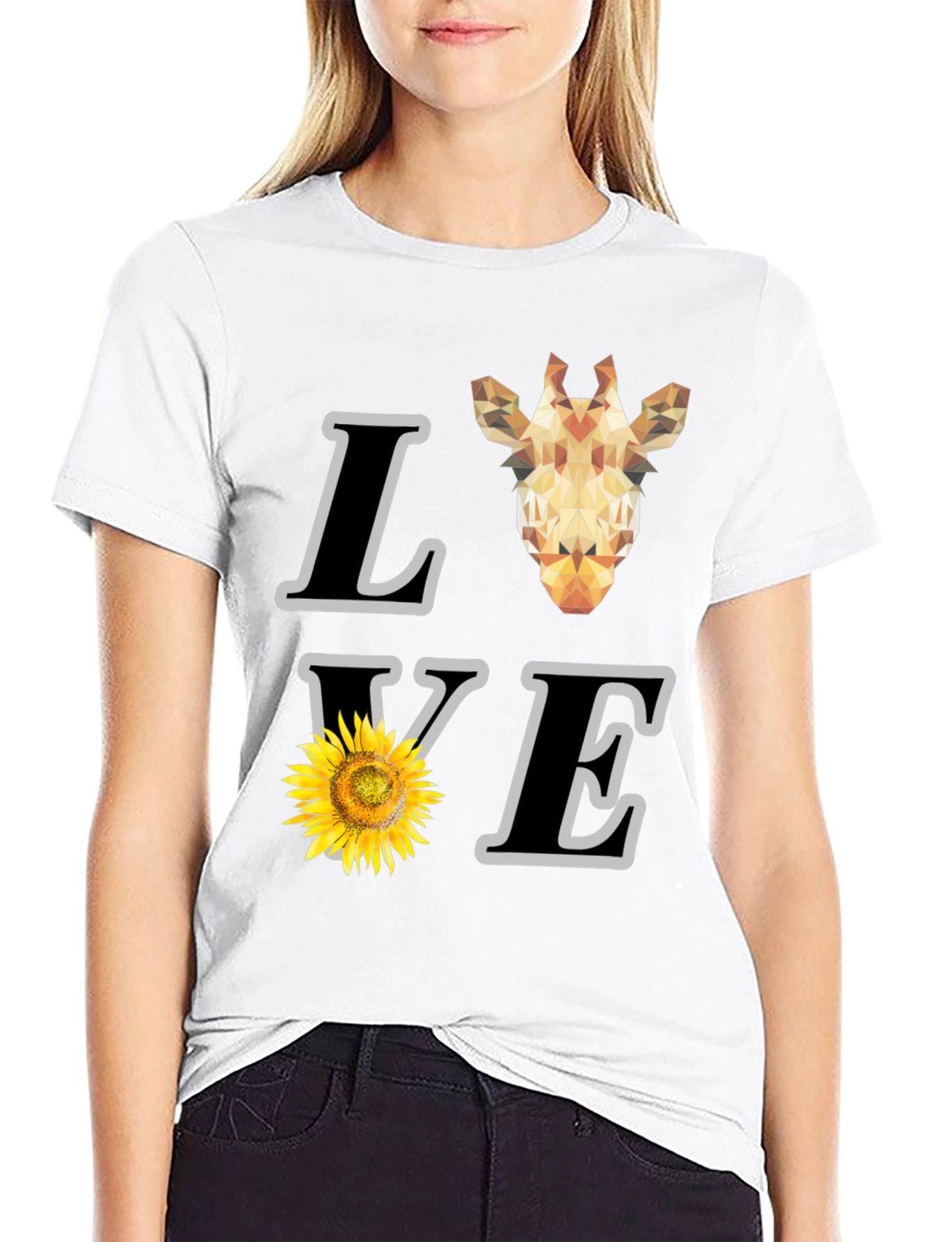 Love Giraffe Sunflower Graphic T-Shirt