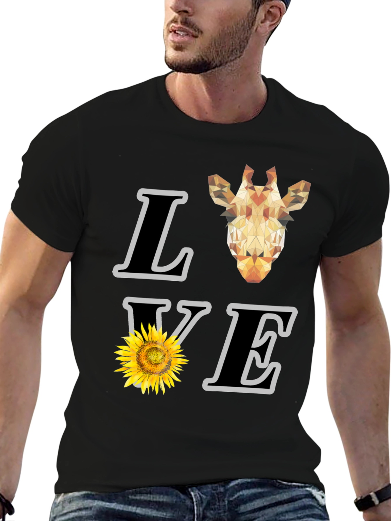 Love Giraffe Sunflower Graphic T-Shirt
