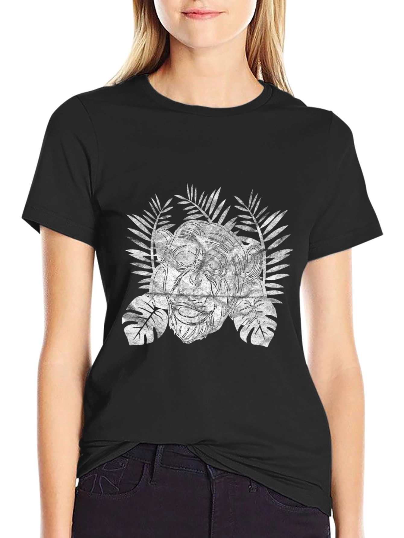 Tropical Grunge Graphic Tee - Black Cotton Blend T-Shirt