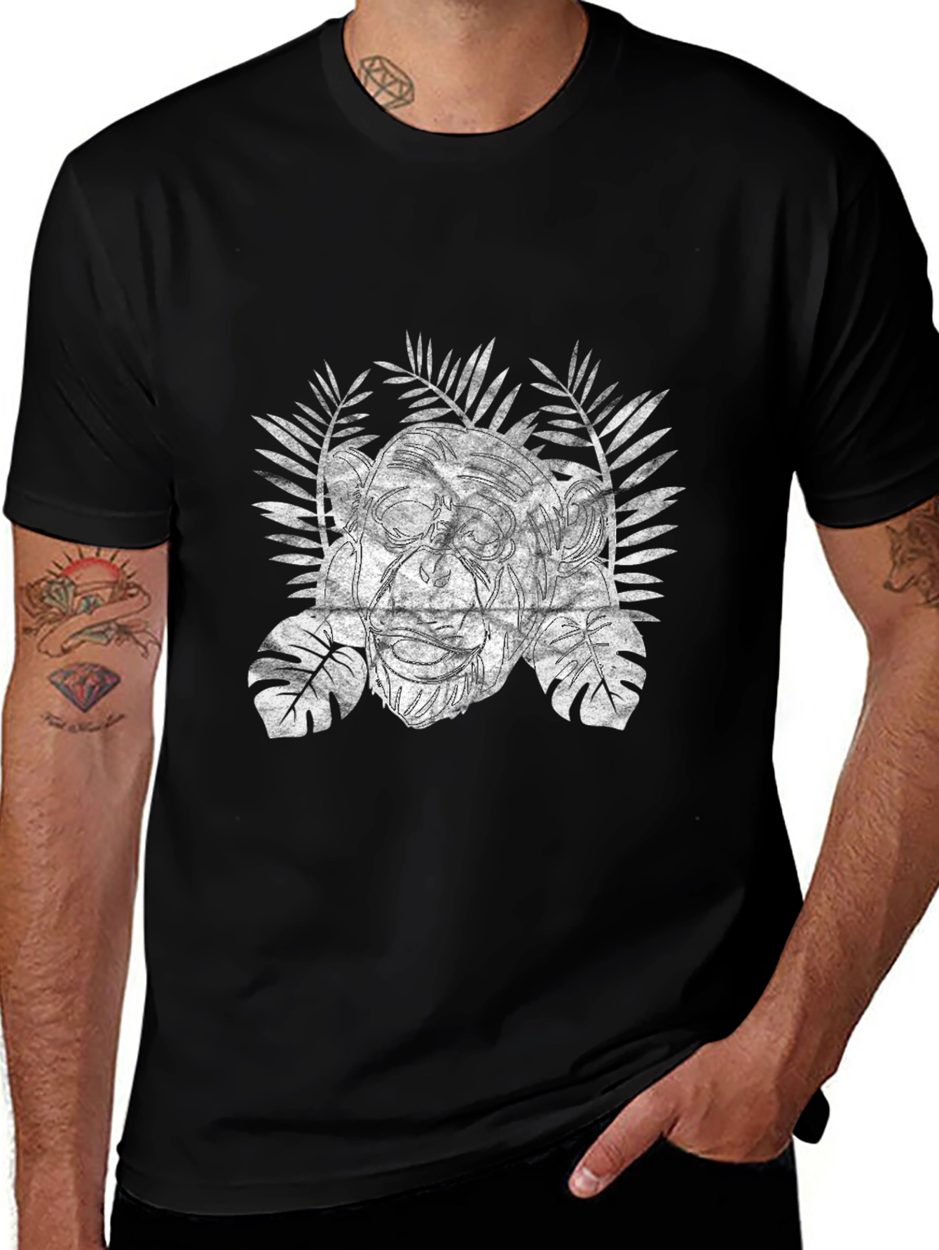 Tropical Grunge Graphic Tee - Black Cotton Blend T-Shirt