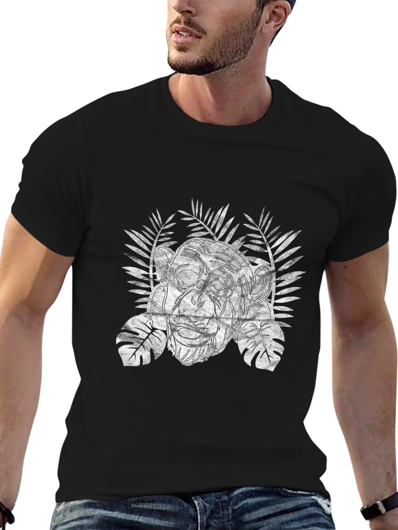 Tropical Grunge Graphic Tee - Black Cotton Blend T-Shirt