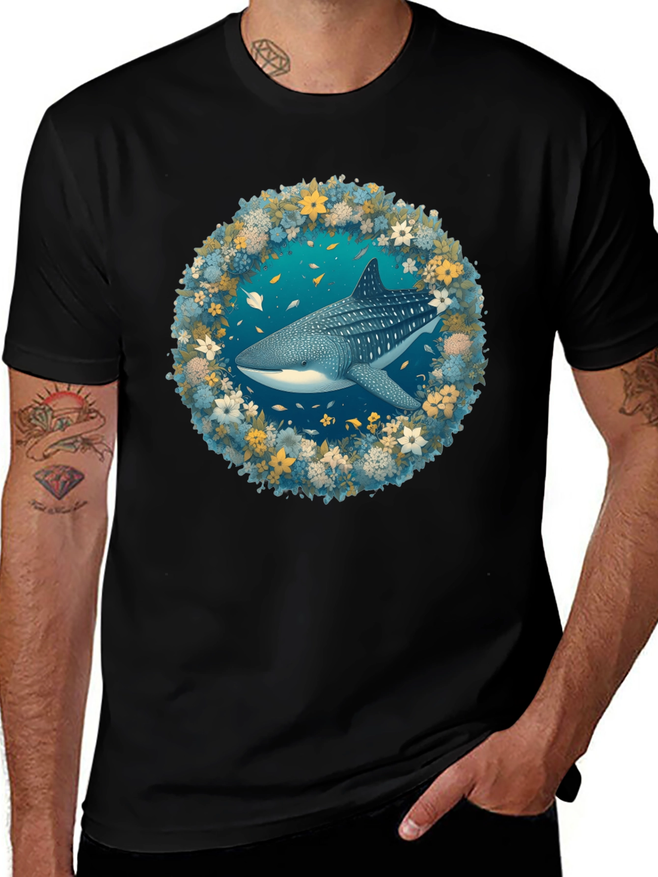 Whale Shark Floral Wreath Graphic Tee