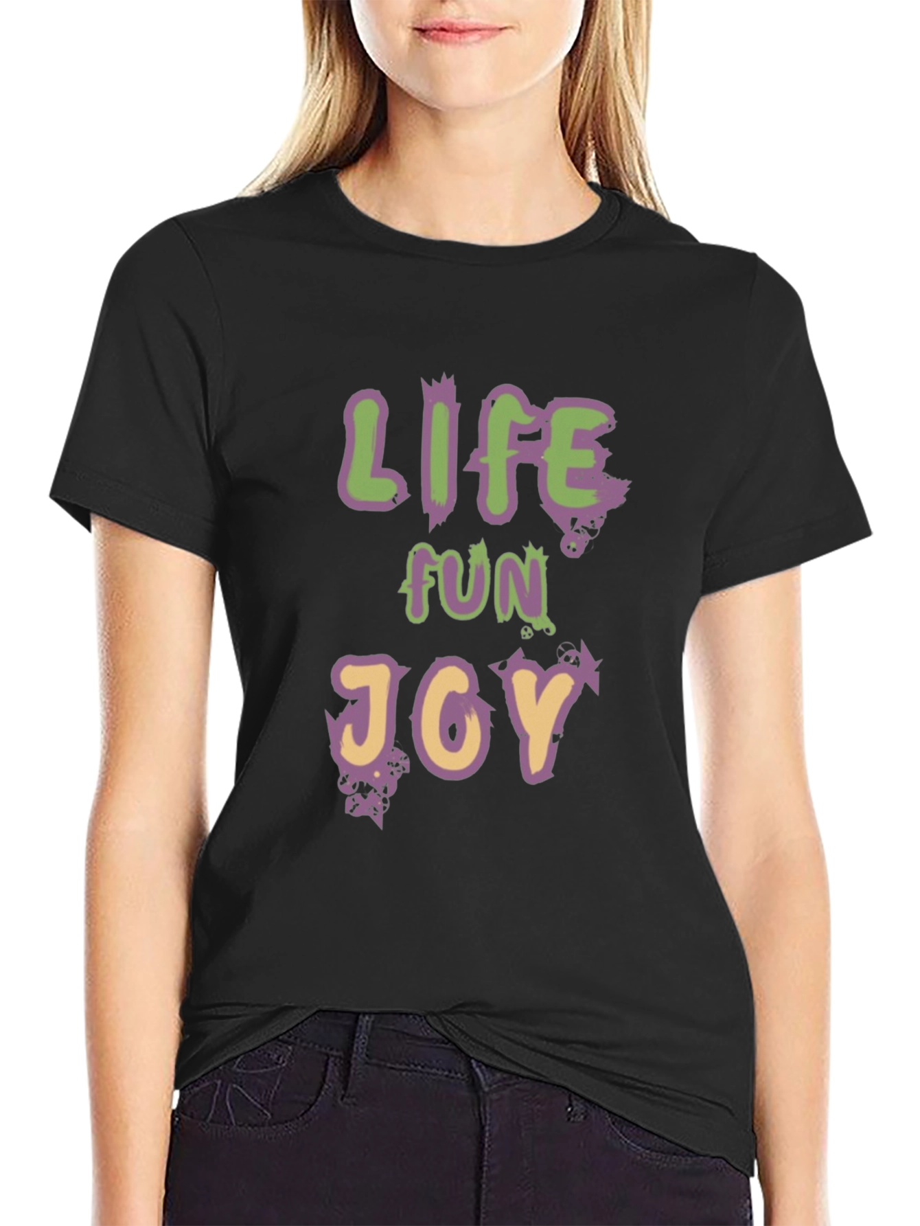 Life Fun Joy Graphic Tee - Black Casual T-Shirt
