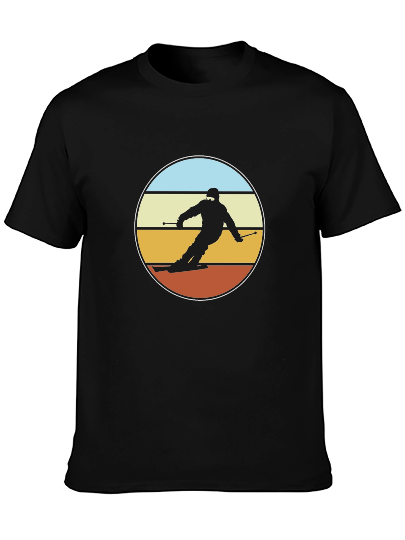 Retro Skier Graphic Tee - Black Cotton T-Shirt