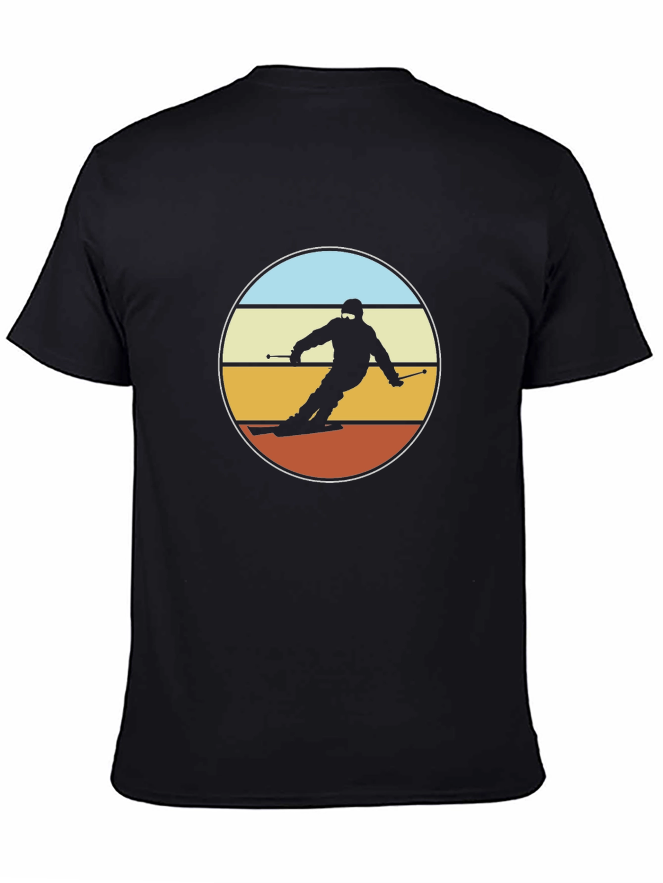 Retro Skier Graphic Tee - Black Cotton T-Shirt