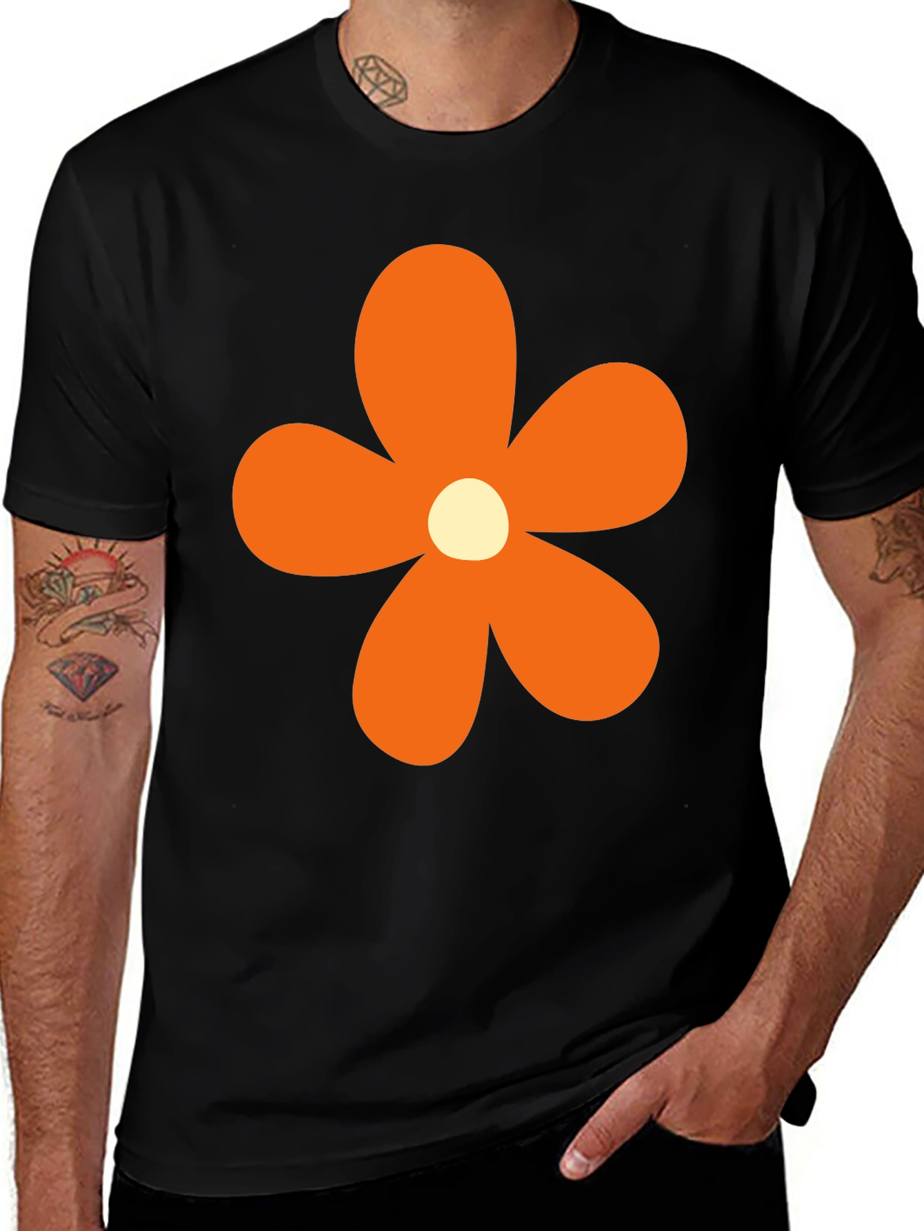 Retro Flower Power T-Shirt - Black