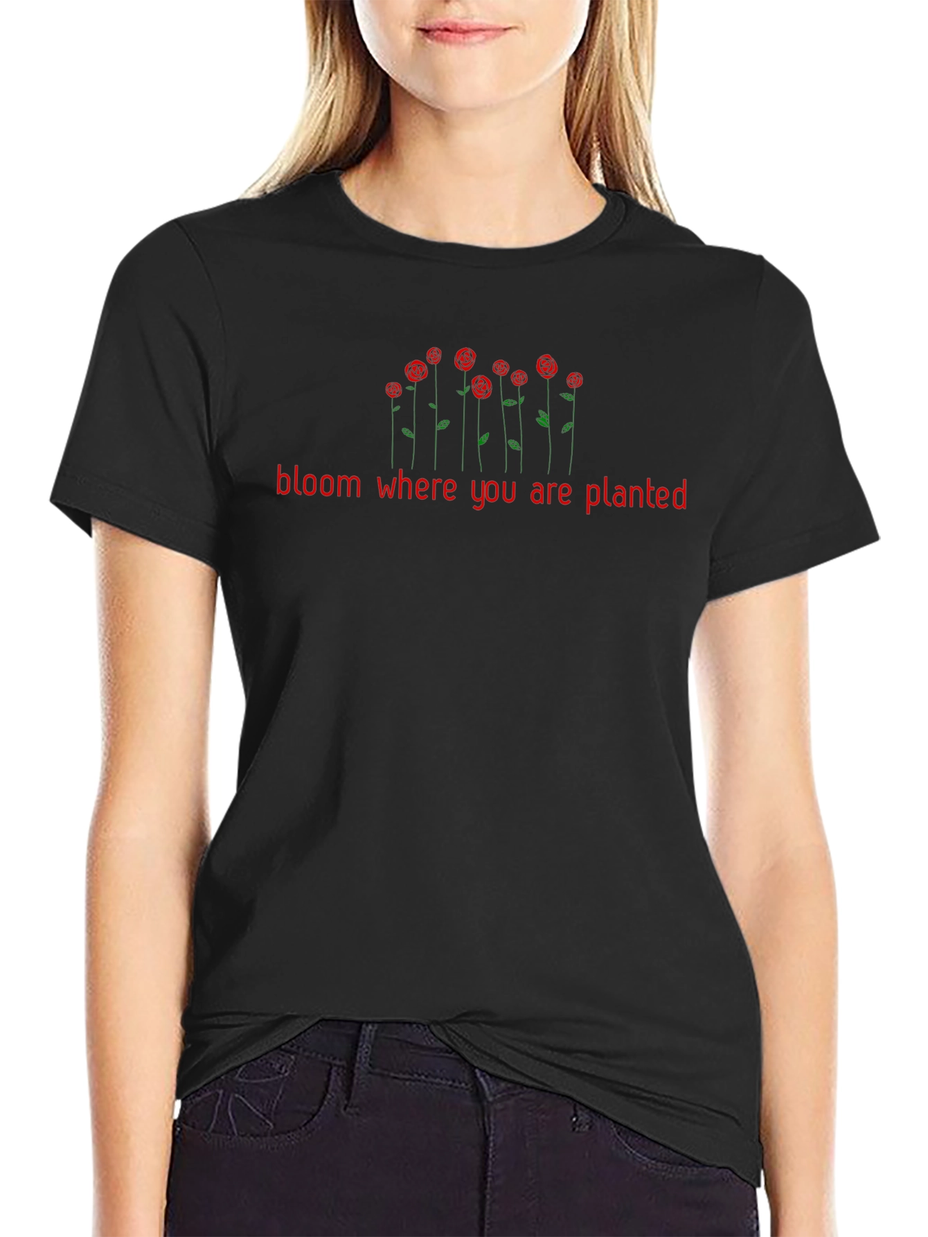 Bloom Where You Are Planted Black Tee