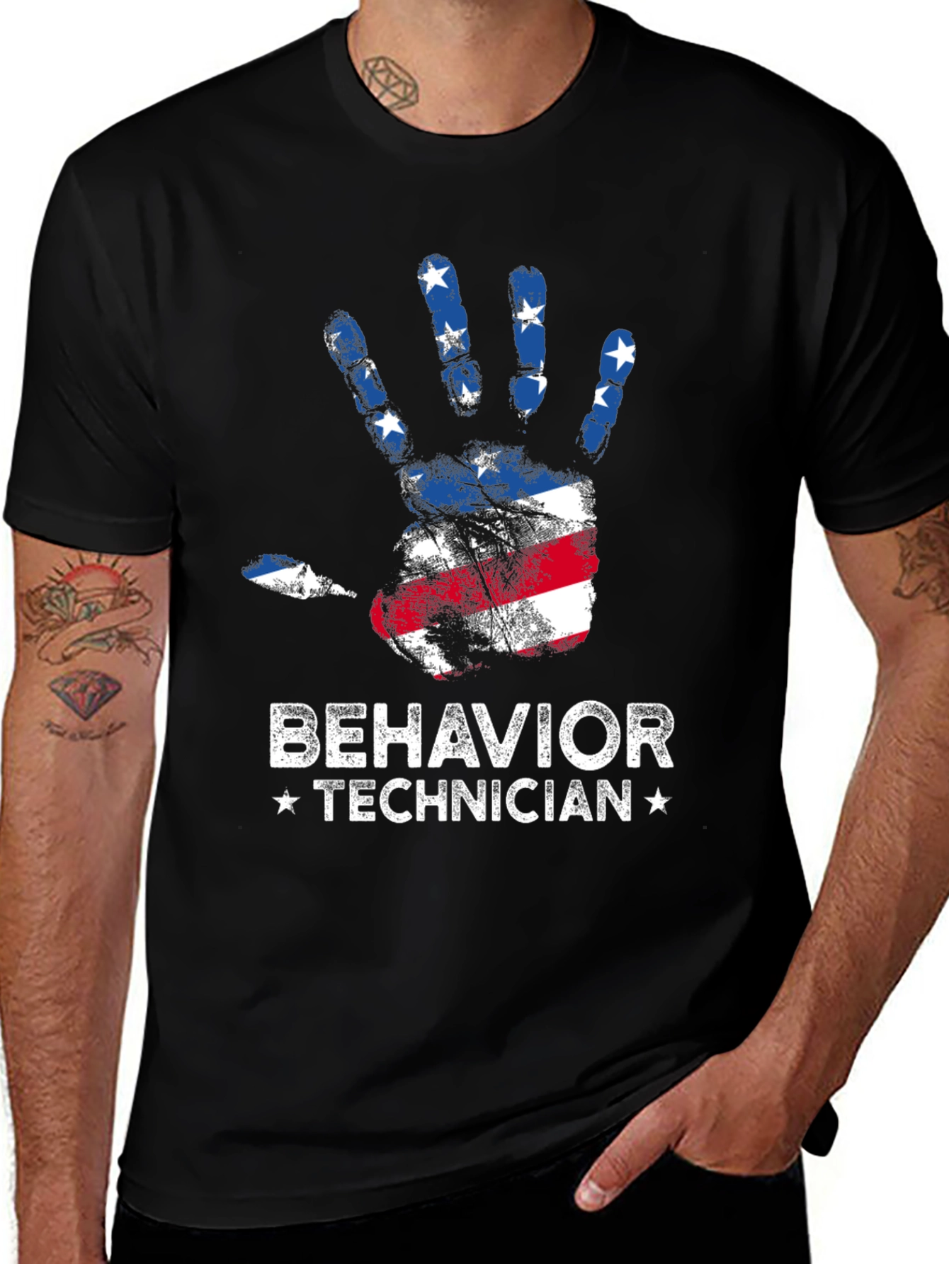 Behavior Technician American Flag Hand T-Shirt