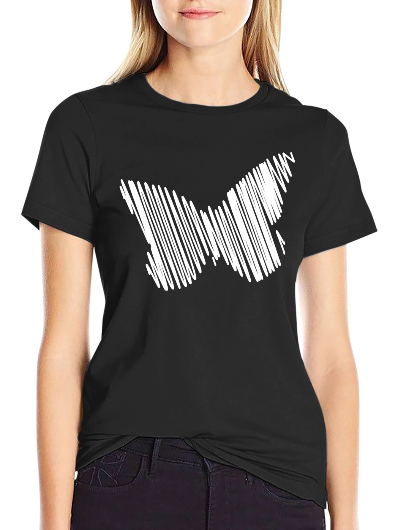 Abstract Butterfly Graphic Black T-Shirt