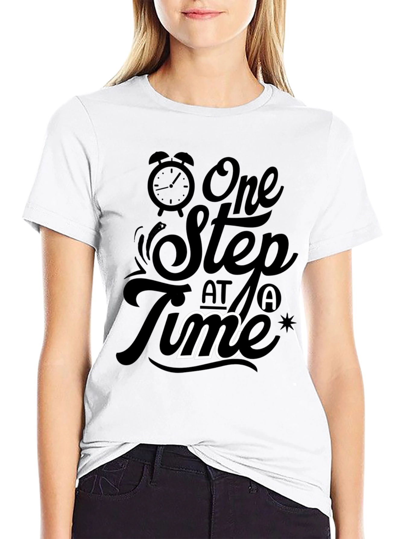 Motivational One Step At A Time Black T-Shirt