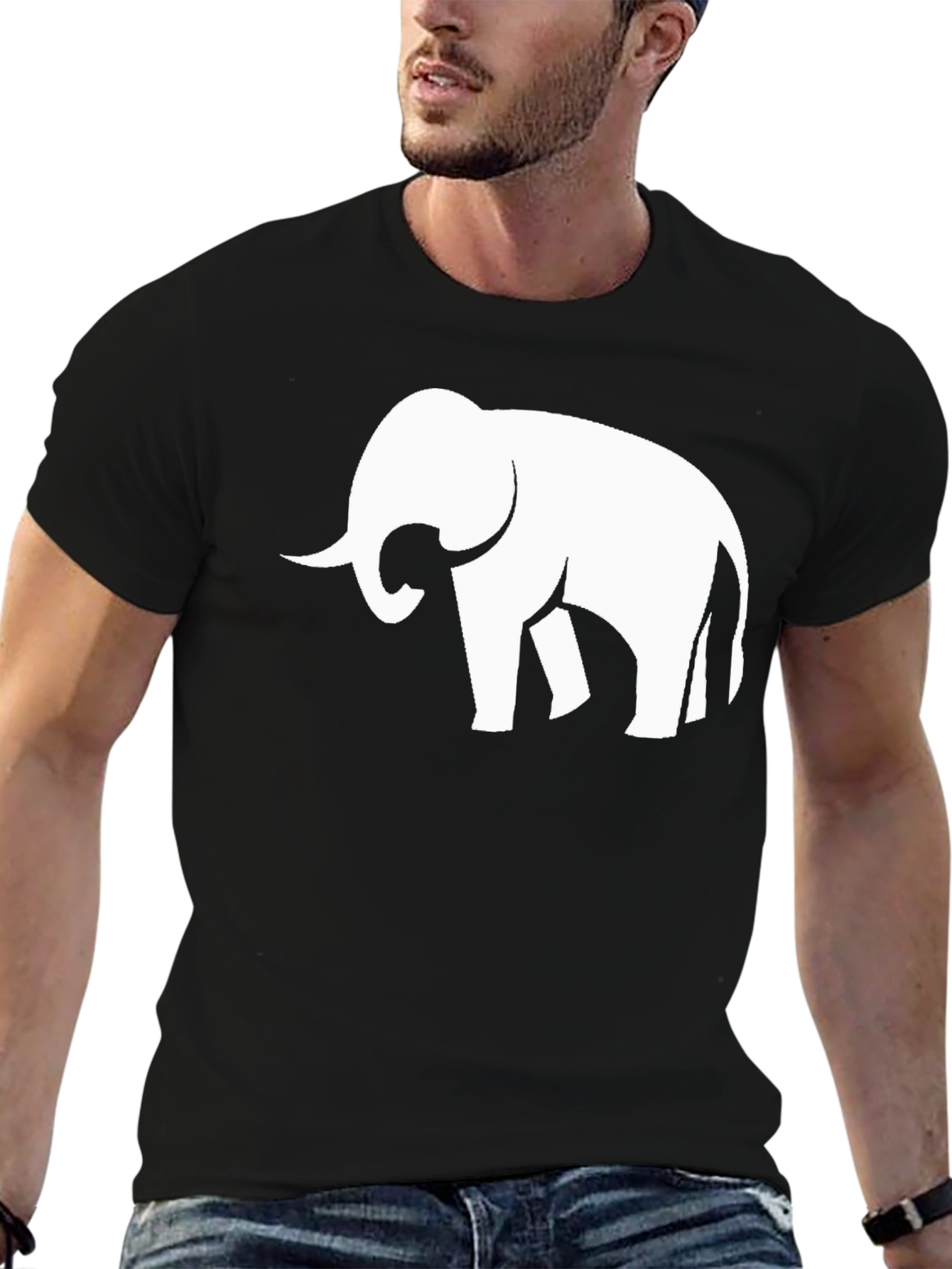 Elephant Silhouette Graphic Black T-Shirt
