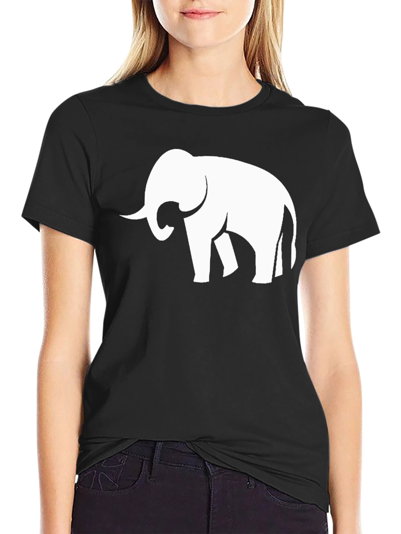 Elephant Silhouette Graphic Black T-Shirt