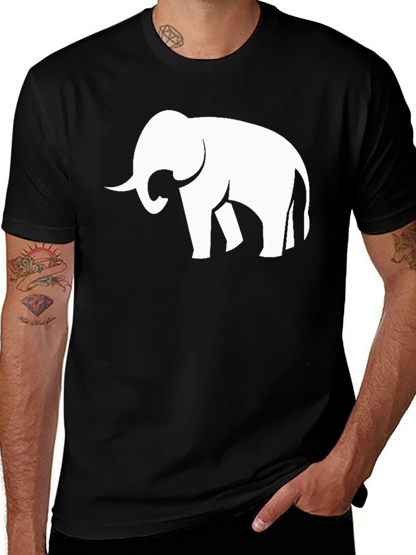 Elephant Silhouette Graphic Black T-Shirt