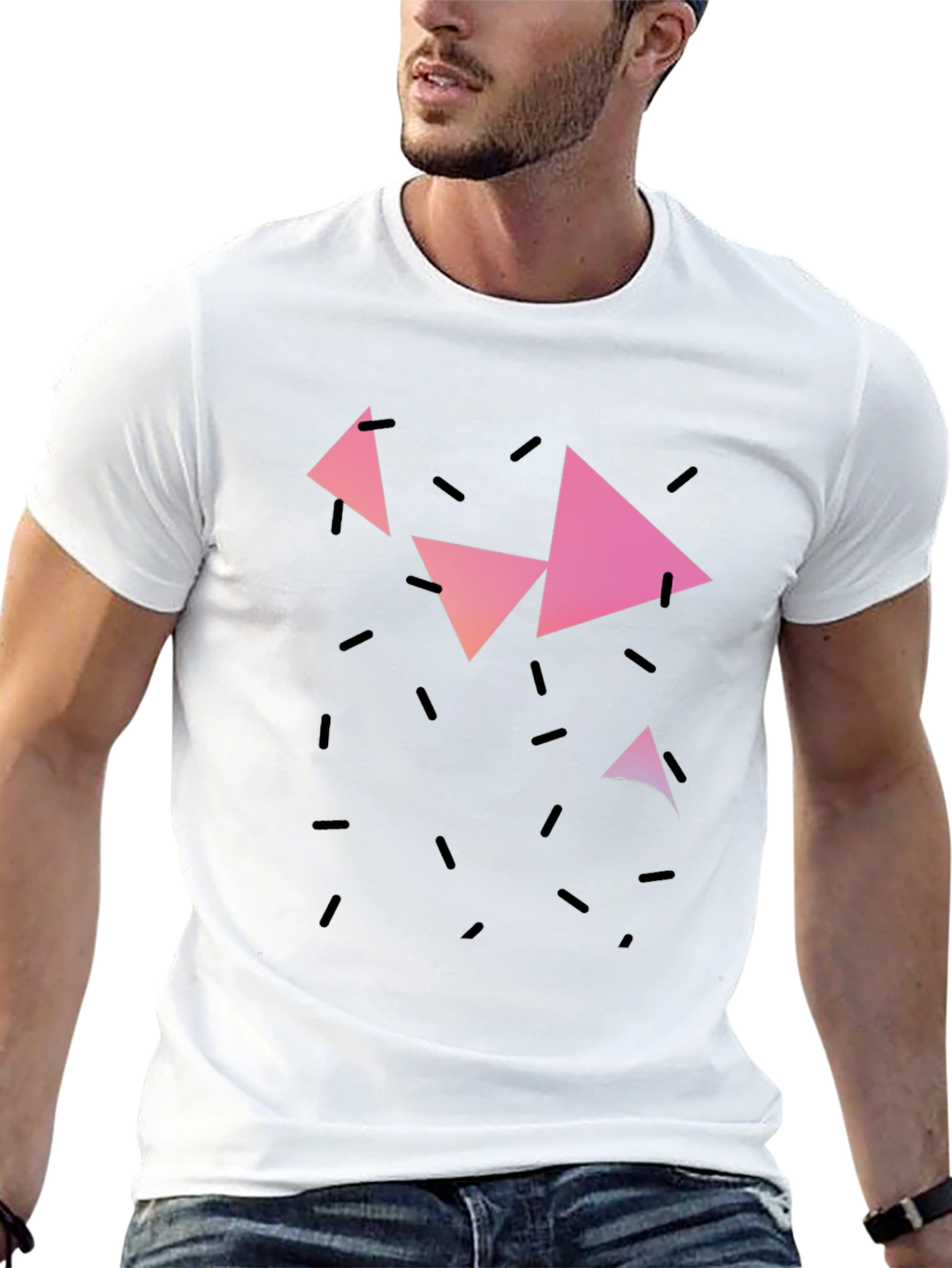 Geometric Triangle Print Black Casual T-Shirt