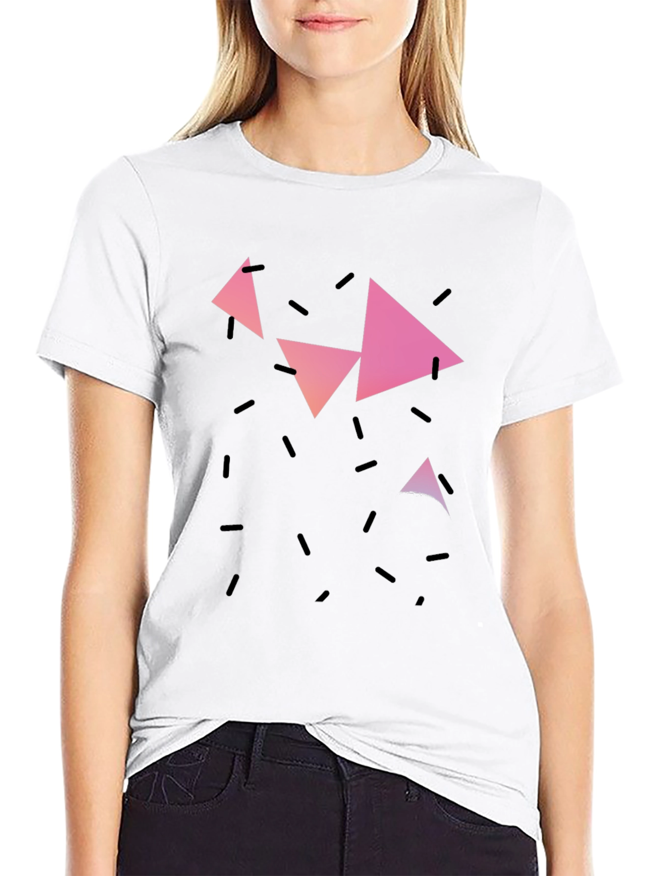 Geometric Triangle Print Black Casual T-Shirt