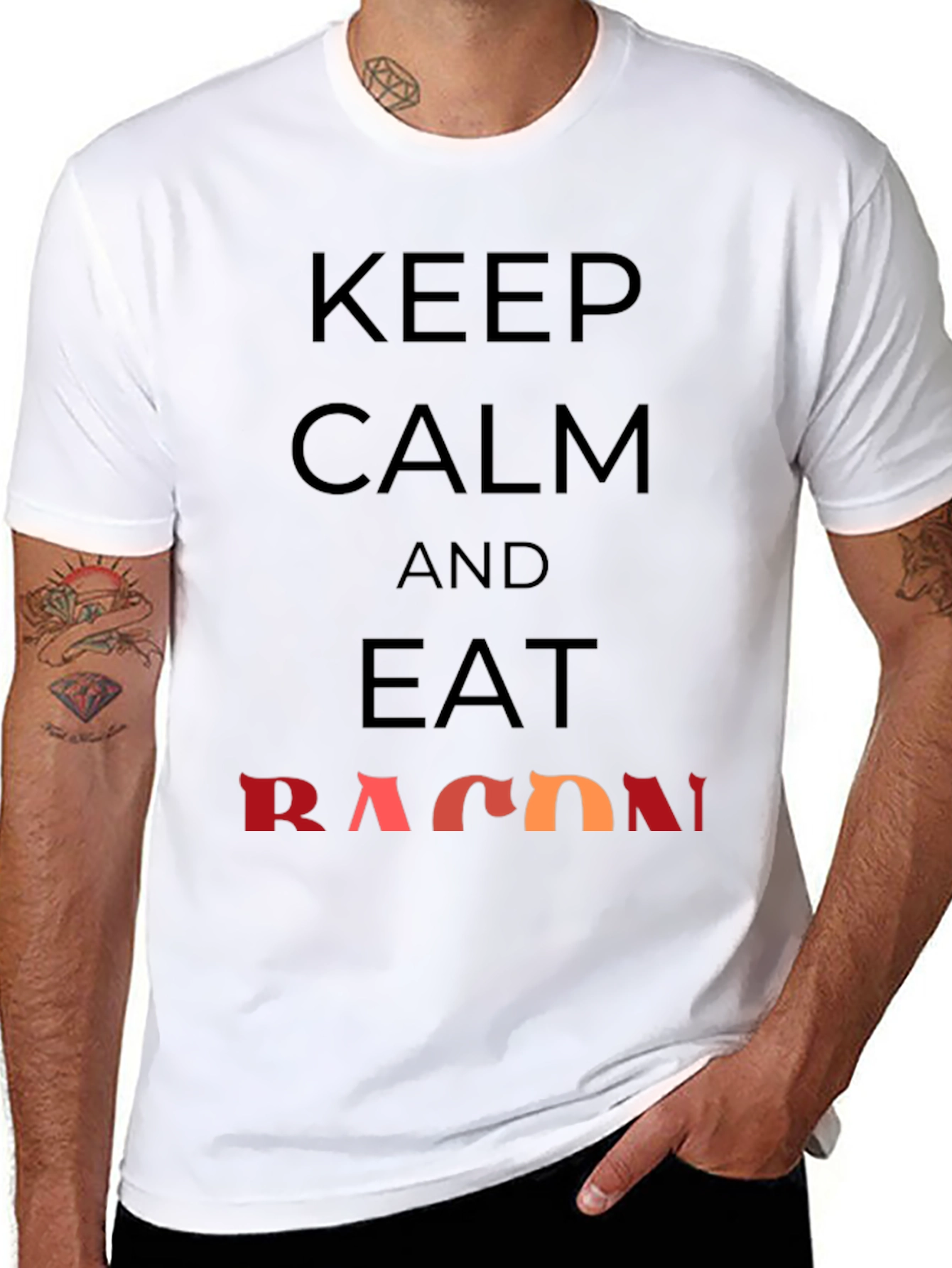 Keep Calm and Eat Bacon Graphic T-Shirt