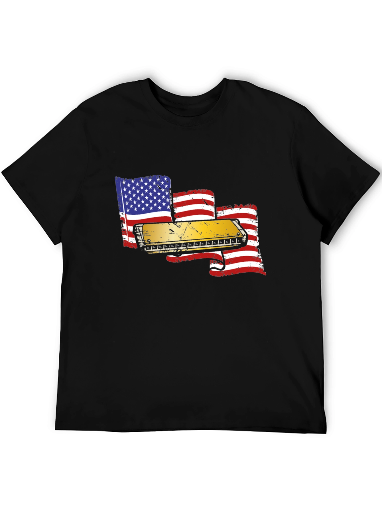 Harmonica American Flag Graphic T-Shirt