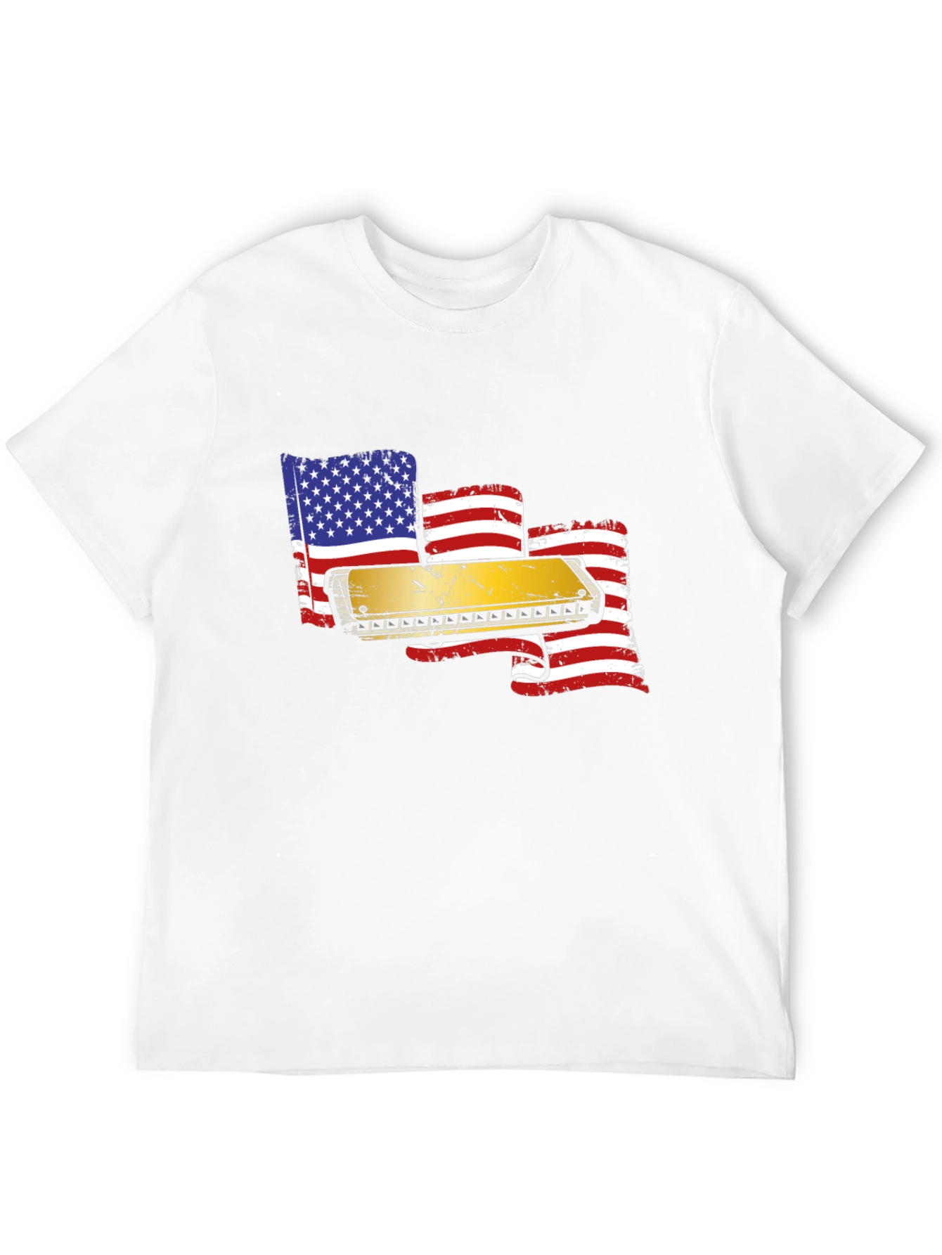 Harmonica American Flag Graphic T-Shirt