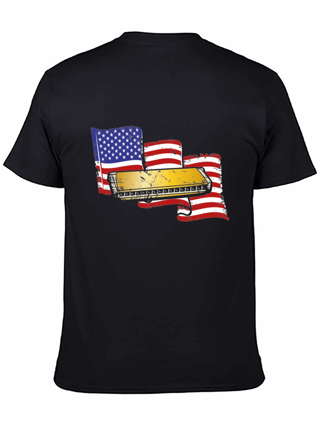 Harmonica American Flag Graphic T-Shirt