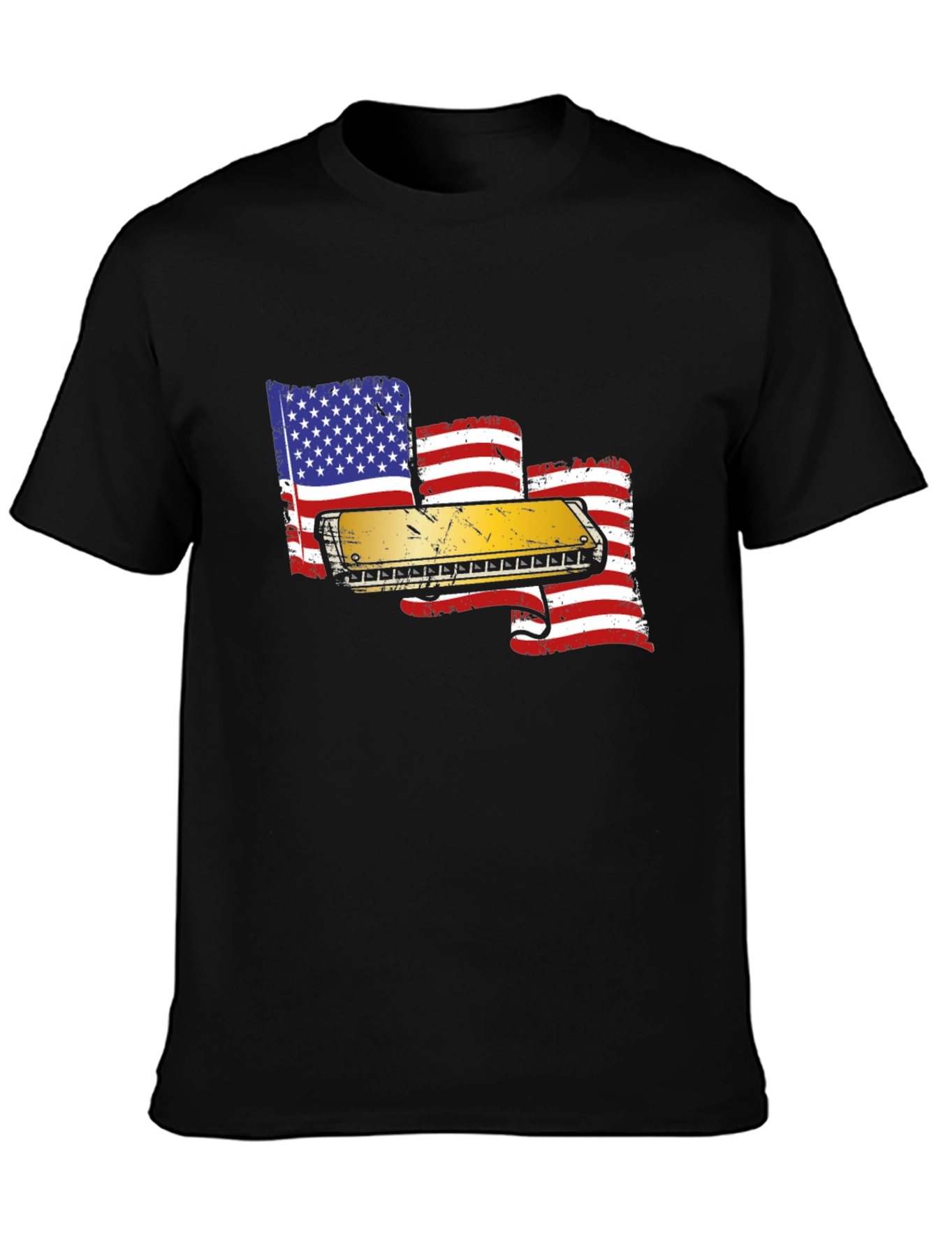 Harmonica American Flag Graphic T-Shirt